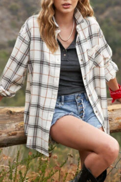 Long Sleeve Plaid Button Up Shirt-Off White -LumiWear Store plaidshirt srt1312 bone3