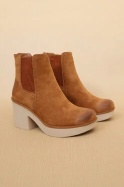 Faux Suede Textured Platform Booties-Tan Brown