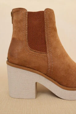 Faux Suede Textured Platform Booties-Tan Brown -LumiWear Store platform booties tan3