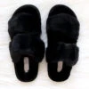 Two Strap Cozy Fur Slippers Slides-Black
