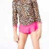 Kids Animal Print Two Piece Long Sleeve Rash Guard Swimsuit With Ruffle Bottoms-Cheetah Leopard Print