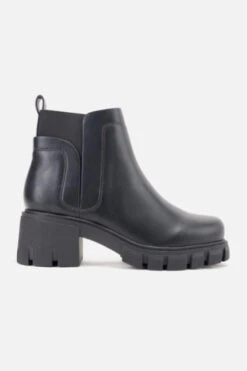 Faux Leather Chelsea Ankle Boots With Chunky Heel And Lug Sole-Black