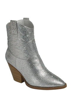 Rhinestone Cowgirl Western Booties Cowboy Boots-Silver