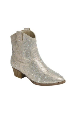 KIDS Girls Rhinestone Cowgirl Western Booties Cowboy Boots-Gold (Kids Size)