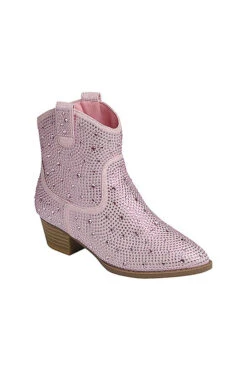 KIDS Girls Rhinestone Cowgirl Western Booties Cowboy Boots-Pink (Kids Size)