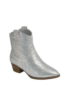 KIDS Girls Rhinestone Cowgirl Western Booties Cowboy Boots-Silver (Kids Size)