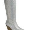 Tall Rhinestone Cowgirl Western Booties Cowboy Boots-Silver