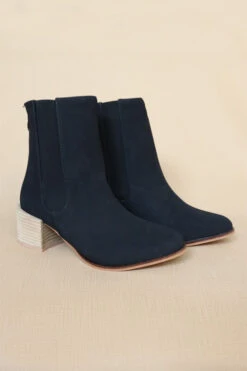 Faux Suede Tall Chelsea Boots With Wooden Heel-Black