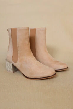 Faux Suede Tall Chelsea Boots With Wooden Heel-Camel Brown