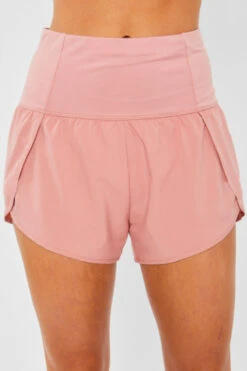 Active Running Shorts With Back Zipper Pocket-Rose Pink