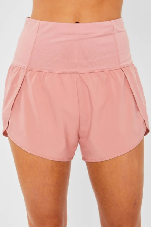 Active Running Shorts With Back Zipper Pocket-Rose Pink 1 Active Running Shorts With Back Zipper Pocket-Rose Pink