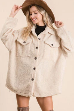 Sherpa Fleece Button Up Shirt Jacket Shacket-Taupe 9 Sherpa Fleece Button Up Shirt Jacket Shacket-Taupe -LumiWear Store sherpa button jacket jt8239b taupe3