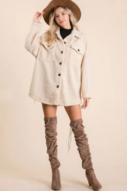 Sherpa Fleece Button Up Shirt Jacket Shacket-Taupe 12 Sherpa Fleece Button Up Shirt Jacket Shacket-Taupe -LumiWear Store sherpa button jacket jt8239b taupe6