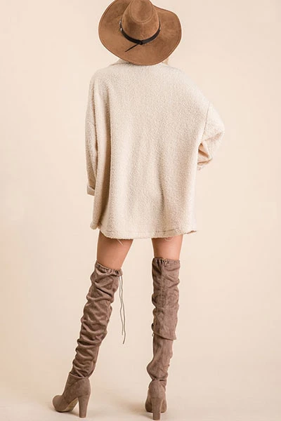 Sherpa Fleece Button Up Shirt Jacket Shacket-Taupe 7 Sherpa Fleece Button Up Shirt Jacket Shacket-Taupe - Image 7