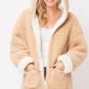 Hooded Reversible Soft Sherpa Teddy Bear Sweater Jacket-Off White & Beige
