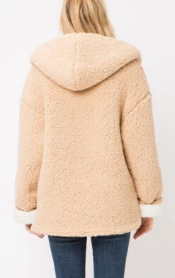 Hooded Reversible Soft Sherpa Teddy Bear Sweater Jacket-Off White & Beige -LumiWear Store sherpa reversible jacket 52 ivorytaupe3