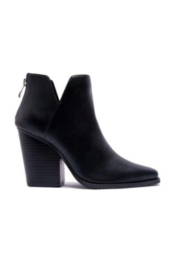 Faux Leather Pointy Toe Side Cutout Booties-Black
