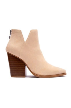 Faux Suede Pointy Toe Side Cutout Booties-Taupe