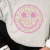 Star Leopard Print Smiley Face Sweatshirt Crew Neck Sweater-Grey