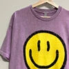 Smiley Face Mineral Wash Tee T-Shirt-Purple Lavender