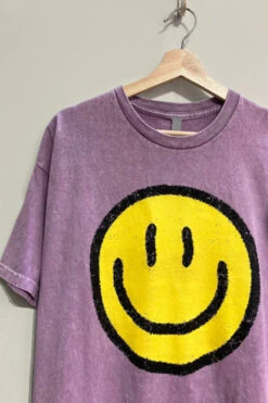 Smiley Face Mineral Wash Tee T-Shirt-Purple Lavender