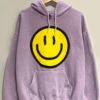 Smiley Face Hoodie Sweatshirt Mineral Wash Sweater-Purple Lavender