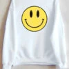 Smiley Face Sweatshirt Crew Neck Sweater-White
