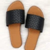 Woven Single Band Sandals Slides With Studded Trim-Black