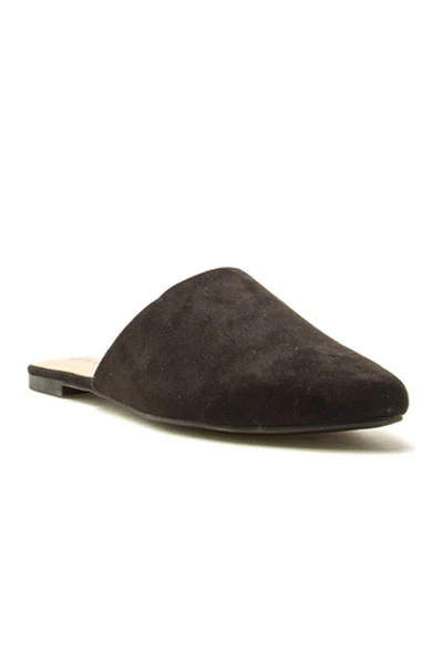 Faux Suede Pointy Toe Closed Toe Flat Mules Sandals Slides-Black 3 Faux Suede Pointy Toe Closed Toe Flat Mules Sandals Slides-Black - Image 3