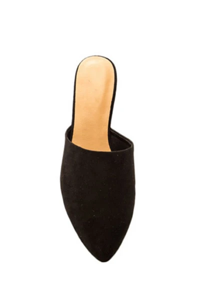 Faux Suede Pointy Toe Closed Toe Flat Mules Sandals Slides-Black 4 Faux Suede Pointy Toe Closed Toe Flat Mules Sandals Slides-Black - Image 4
