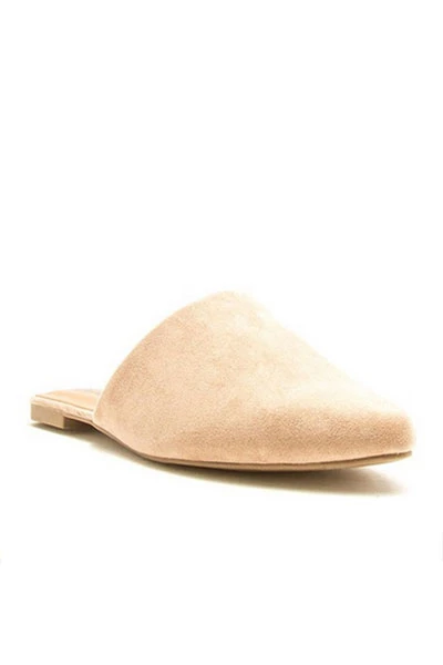 Faux Suede Pointy Toe Closed Toe Flat Mules Sandals Slides-Taupe 2 Faux Suede Pointy Toe Closed Toe Flat Mules Sandals Slides-Taupe - Image 2