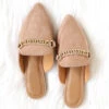 Chain Faux Suede Pointy Toe Closed Toe Flat Mules Slides-Taupe
