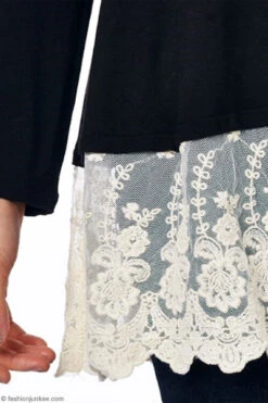 PLUS SIZE Lace Trim Bottom Hem Long Sleeve Jersey Tunic Top-Black -LumiWear Store trim bottom top 54 black5
