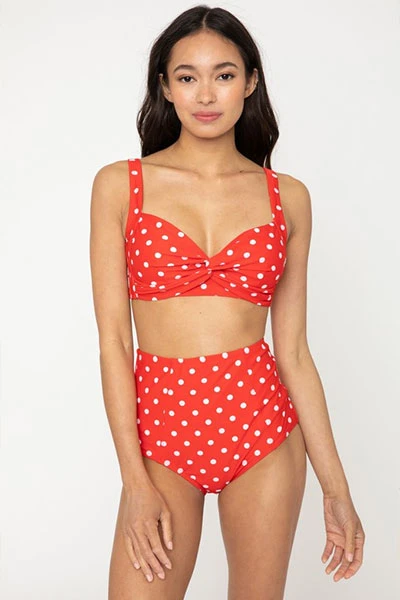 Two Piece High Waisted Bikini Swimsuit-Red Polka Dot 1 Two Piece High Waisted Bikini Swimsuit-Red Polka Dot