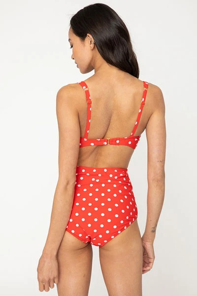 Two Piece High Waisted Bikini Swimsuit-Red Polka Dot 2 Two Piece High Waisted Bikini Swimsuit-Red Polka Dot - Image 2