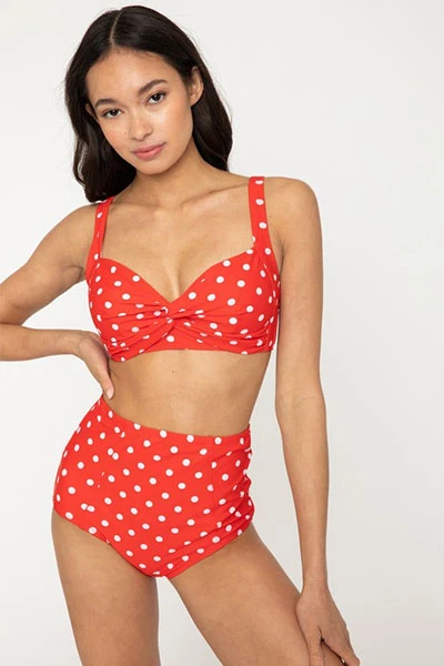 Two Piece High Waisted Bikini Swimsuit-Red Polka Dot 3 Two Piece High Waisted Bikini Swimsuit-Red Polka Dot - Image 3