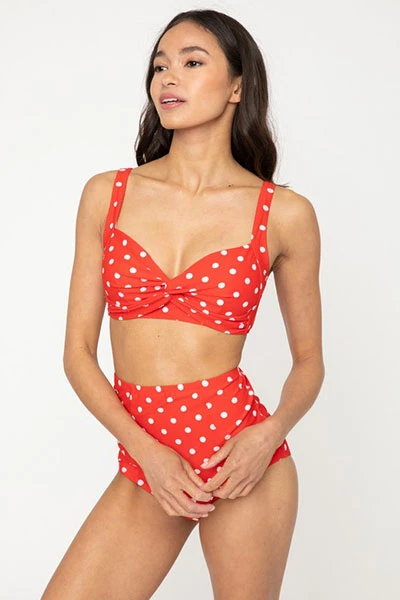 Two Piece High Waisted Bikini Swimsuit-Red Polka Dot 4 Two Piece High Waisted Bikini Swimsuit-Red Polka Dot - Image 4
