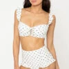 Two Piece High Waisted Polka Dot Ruffle Swimsuit-Off White & Black Dot