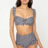 Two Piece High Waisted Ruffle Swimsuit-Black Gingham Print