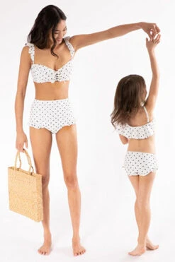 Kids Polka Dot Two Piece Ruffle One Shoulder Swimsuit-Off White & Black -LumiWear Store two piece kids k4711 creamblackdot3