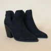 Faux Suede Pointy Toe Side Cutout Booties-Black