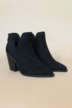 Faux Suede Pointy Toe Side Cutout Booties-Black