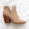 Faux Suede Pointy Toe Side Cutout Booties-Taupe Camel