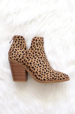 Faux Suede Pointy Toe Side Cutout Booties-Cheetah Leopard Print