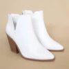 Faux Leather Pointy Toe Side Cutout Booties-White