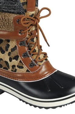 Animal Print Sherpa Fur Lace Up Rubber Duck Boots-Leopard Print -LumiWear Store value 1 leopard3