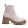 Pull On Lug Sole Chelsea Ankle Boots With Chunky Heel-Beige Off White