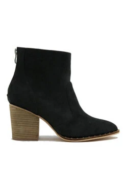 Faux Suede Closed Toe Ankle Booties With Block Heel And Studded Sole-Black