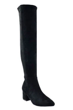 Faux Suede Over The Knee Boots With Low Heel-Black
