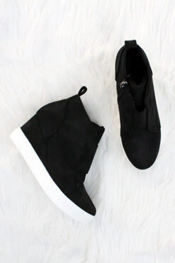 Perforated Wedge Sneakers-Black -LumiWear Store zoey black3